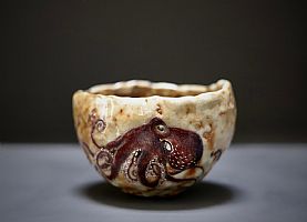 Shino Octopus Chawan by Yoca Muta