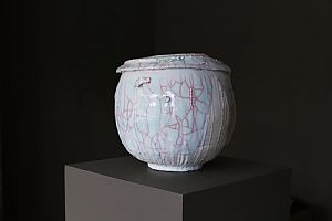 Large Celadon Tsubo with Urushi Lacquer Inlay by Kodai Ujiie