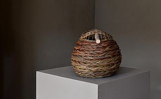 Oval Herringbone Weave Basket with Hazel Handle by Sue Kirk