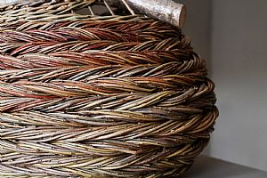 Oval Herringbone Weave Basket with Hazel Handle by Sue Kirk