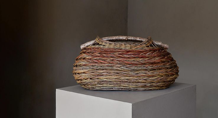 - Oval Herringbone Weave Basket with Hazel Handle